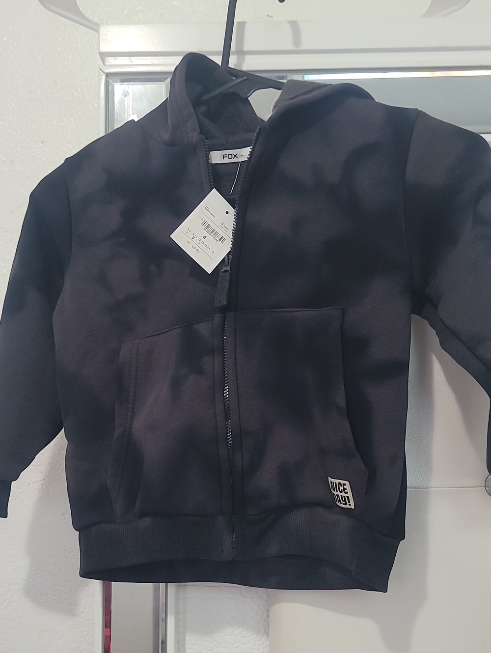 Fox💎 Kids Black Zip Front Hoodie with Patch
